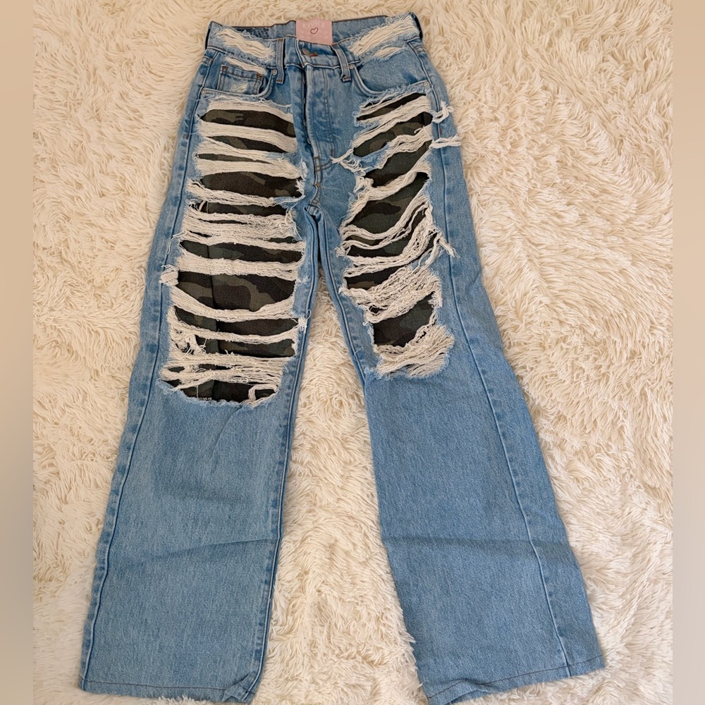 REVICE Light Blue Distressed Straight Leg Jeans